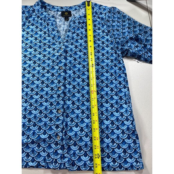 JM Collection Size M Blouse Boho Paradise Blue Print Button-Front Blouse - Picture 5 of 10